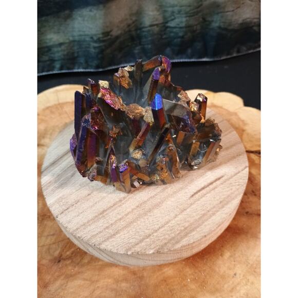 Rainbow Aqua Aura Quartz Crystal Cluster Points Titanium Coating .95lbs - Picture 1 of 16